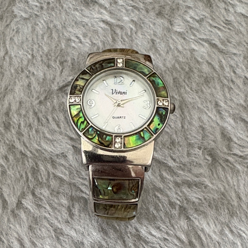 Vivani Silver Tone and Abalone  Hinge Watch